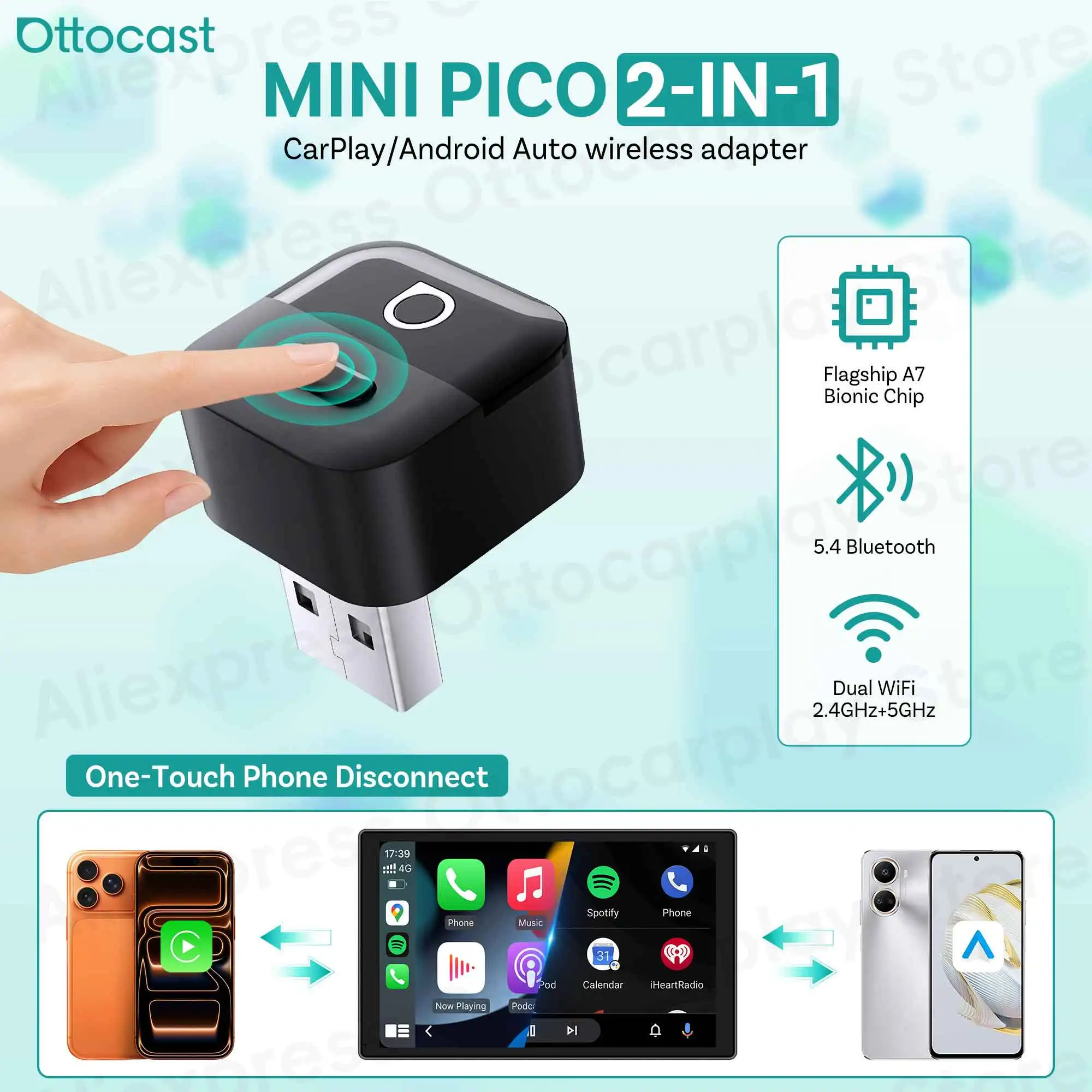 Phone Accessories Android - OTTOCAST Mini Pico 2026 Wireless CarPlay